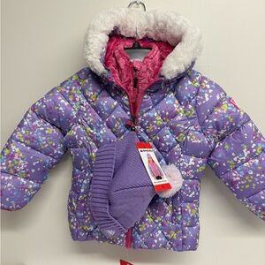 Snozu Kids Puffer Jacket - Purple with Pink and White Accents